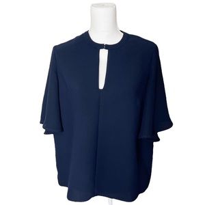 Rachel Comey Split Back Key Hole Blouse Navy Blue Top  Women’s Size 8